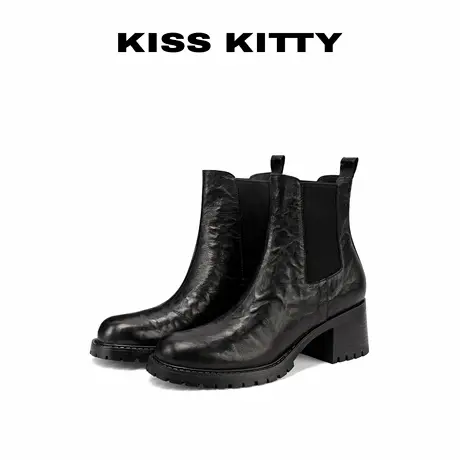 KISSKITTY切尔西靴女2025新款真皮圆头中筒美拉德巨好看短靴子商品大图