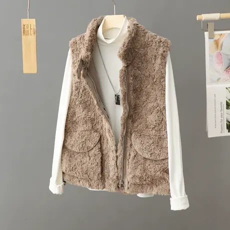 欧货羊羔毛马甲女新款2023年秋冬季外穿洋气毛绒坎肩背心马夹外套商品大图