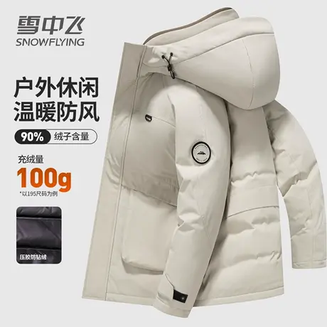 雪中飞户外工装羽绒服中长款男女同款冬季时尚百搭保暖情侣外套潮商品大图