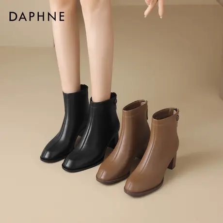 达芙妮新款小短靴2025秋冬季女靴子马丁皮靴黑色骑士女款瘦瘦粗跟图片