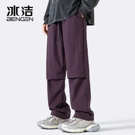 冰洁阔腿裤男2023秋冬季休闲拼接纯色垂坠感简约百搭宽松长裤ASCR商品大图