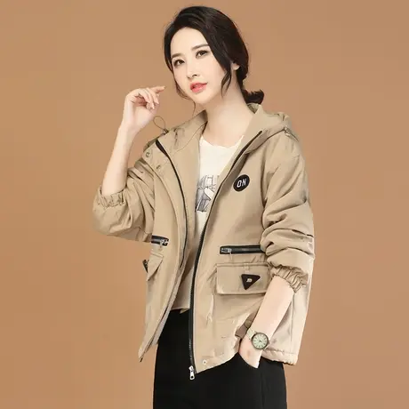 韩潮袭人设计感连帽加绒工装外套女2023冬季新款宽松保暖短外套厚图片