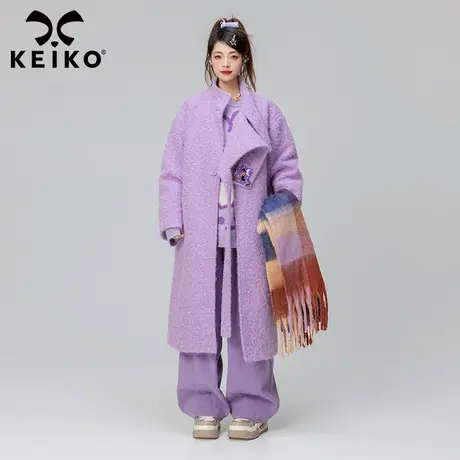 KEIKO 香芋紫立领毛呢大衣女长款过膝23秋冬高级感长毛绒呢子外套商品大图
