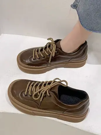 小皮鞋女复古港风2023春新款松糕休闲鞋女系带爆款网红百搭单鞋女图片