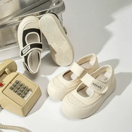 珂卡芙玛丽珍女鞋秋季百搭小白鞋女2023新款魔术贴鞋子厚底大头鞋商品大图