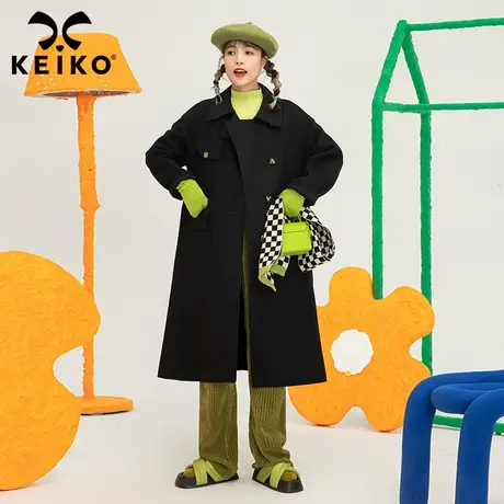 KEIKO 【3色】赫本风系带双面羊绒毛呢大衣女秋季西装领宽松外套商品大图