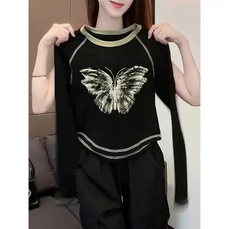 秋季2023新款女装长袖T恤正肩设计感小众打底衫ins潮牌甜辣小上衣商品大图