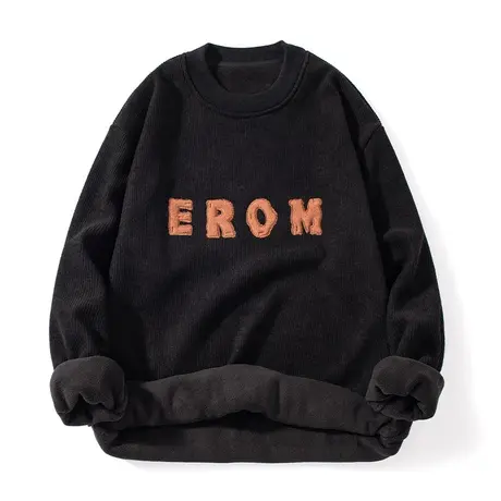 男装帅气内搭加绒保暖打底衫2023秋冬上衣毛衣外套潮流灯芯绒卫衣商品大图