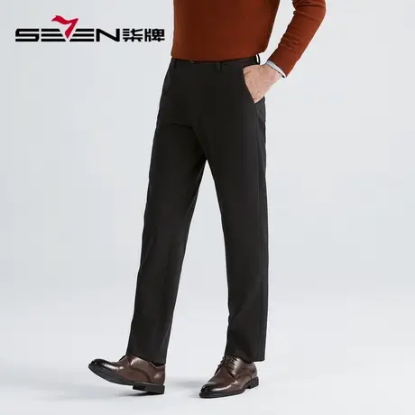 【磨毛】柒牌男士西装裤2022冬季新款商务休闲格纹针织直筒长裤子图片