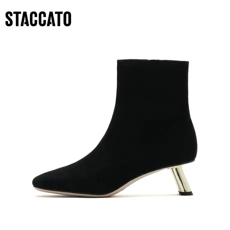 思加图新款方头通勤踝靴气质短靴粗跟女复古靴9UP44DD2B图片