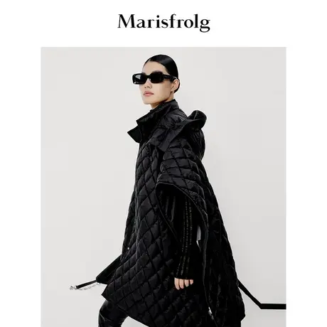 【逐光之旅】玛丝菲尔秋黑色蝙蝠袖斗篷大白鹅绗缝羽绒服商品大图