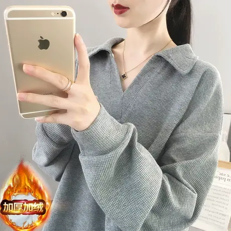 加绒卫衣女秋冬2023年新款春秋薄款女士韩版宽松女装小众上衣加厚图片