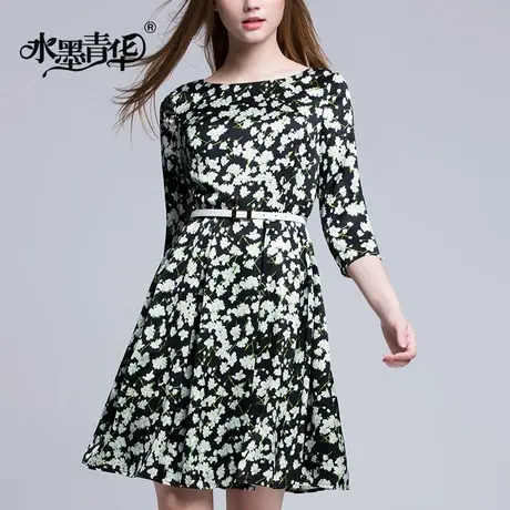 【1件7.9折】冬装新品原创优雅碎印花收腰显瘦欧洲站大摆连衣裙图片