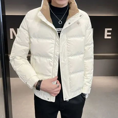 轻熟风冬季羽绒服潮牌短款立领加厚防寒外套撞色简约韩版休闲棉袄图片