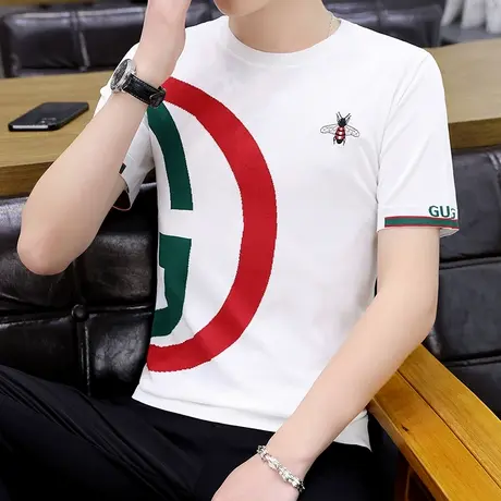 冰丝短袖t恤男潮牌夏季凉感衣服设计感刺绣帅气男款半袖薄款体恤商品大图