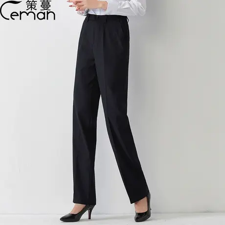 春秋正式西裤宽松百搭大口袋松紧腰工装休闲高腰直筒长裤西装裤女商品大图