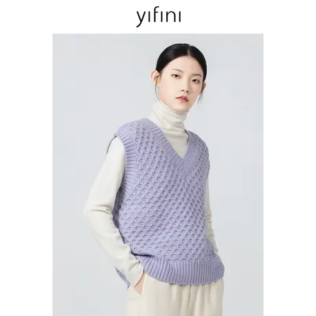 Yifini/易菲宽松毛织马夹背心女秋冬新款外穿叠搭针织衫毛衫商品大图