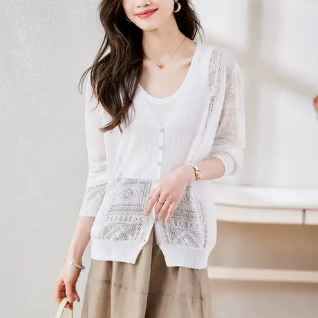 时尚气质淑女针织开衫女士2023年春夏季开衫透气百搭显瘦上衣商品大图