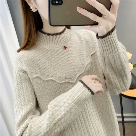 洋气别致半高领毛衣女内搭加厚2023年新款外穿慵懒风打底衫女秋冬图片