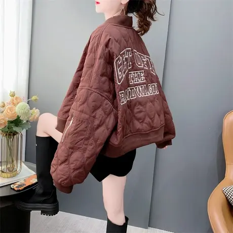 欧货时尚字母刺绣夹棉棒球服外套女秋冬新款宽松休闲小个子棉衣服商品大图