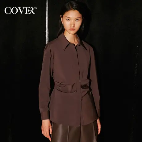 COVER秋季立裁抽褶弹力美拉德衬衫商品大图