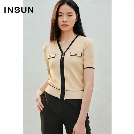 INSUN恩裳线上专选夏季撞色拉链针织衫商品大图