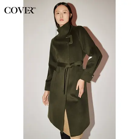 COVER冬季立领皮袢羊毛双面呢毛呢外套商品大图