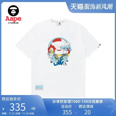 Aape联名Smurfs男装春夏蓝精灵字母图案印花趣味短袖T恤9655XXK图片