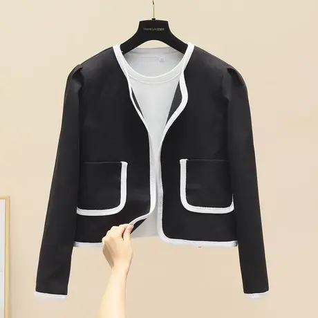 春季新款设计感时尚气质小个子开衫短外套女撞色小香风短款上衣女商品大图