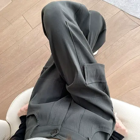 美式工装裤女夏季薄款2023新款高腰阔腿束脚冰丝速干休闲运动裤子商品大图