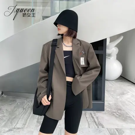 小西装外套女2024春季新款复古港风宽松休闲中性帅气炸街西服上衣图片
