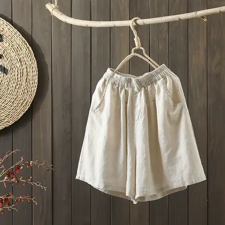 枫谜2021年夏季新款文艺复古宽松休闲棉麻短裤女宽松亚麻阔腿裤图片