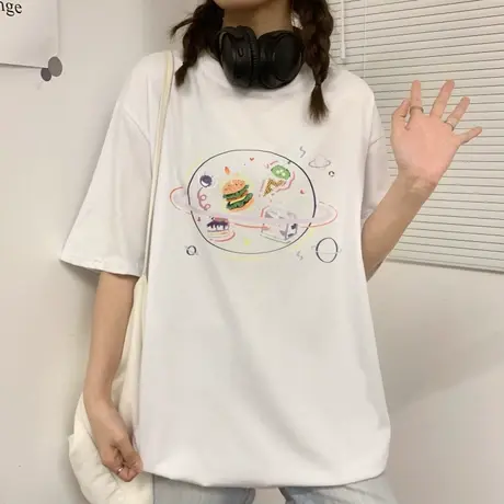 美式复古短袖t恤女夏季设计感小众宽松韩版bf慵懒风ins超火上衣服图片