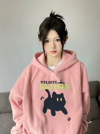 美式复古oversize潮牌卫衣女2023春秋薄款宽松慵懒风上衣连帽外套图片