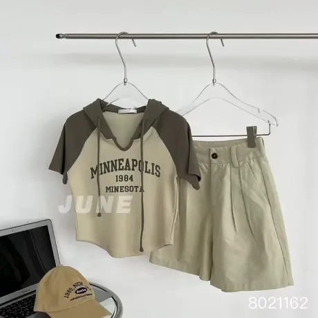 美式复古t恤2023春夏新款高腰短款修身体恤连帽半袖辣妹上衣内搭商品大图