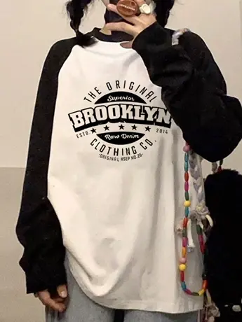 春秋装仿棉长袖t恤女2023新款冬季欧货洋气内搭打底衫撞色上衣服商品大图