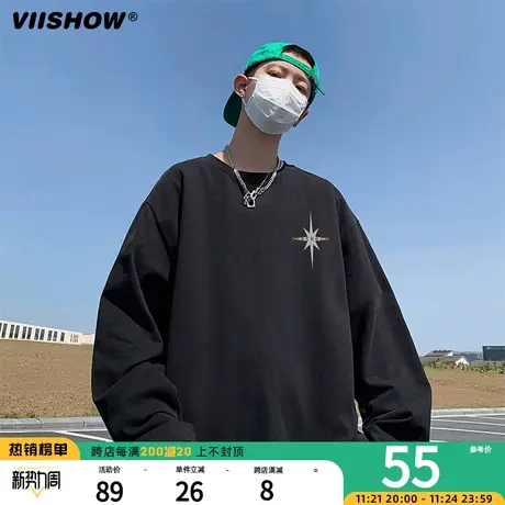 VIISHOW长袖t恤男美式复古春秋季圆领卫衣设计感小众打底衫潮牌商品大图