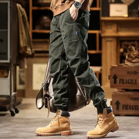 男士大码工装裤透气宽松秋冬多口袋束脚工装裤百搭美式复古长裤商品大图