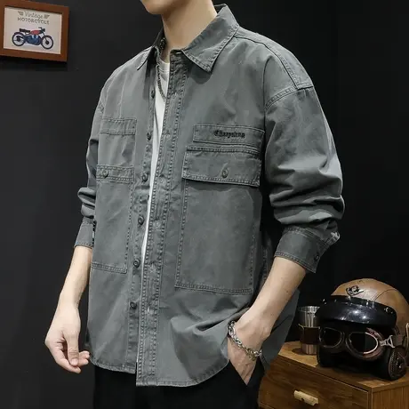 春季男款2024新款衬衣外套男士休闲春秋上衣长袖工装衬衫男大码潮图片