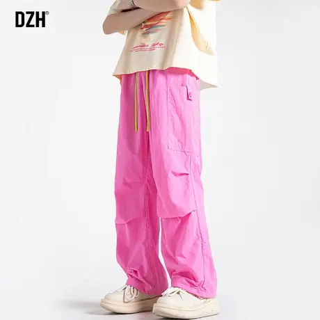 夏日多巴胺穿搭粉色冰丝裤男夏季薄款大码工装直筒裤垂感休闲裤子商品大图
