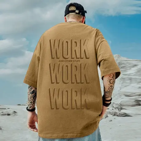 美式复古字母涂鸦大码短袖男hiphop潮流街头300g重磅纯棉半袖T恤商品大图