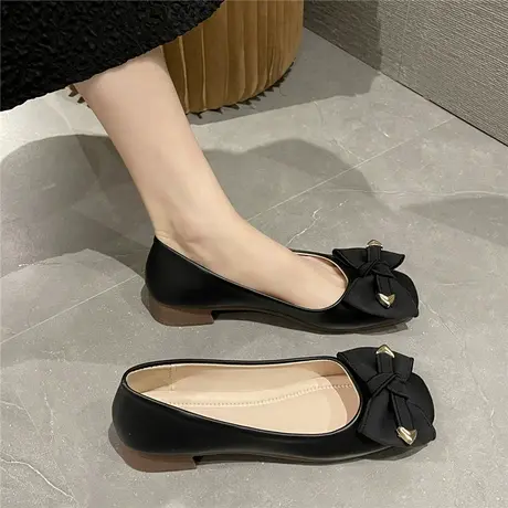 平底晚晚风温柔豆豆鞋女2024春新款软底一脚蹬百搭浅口蝴蝶结单鞋商品大图