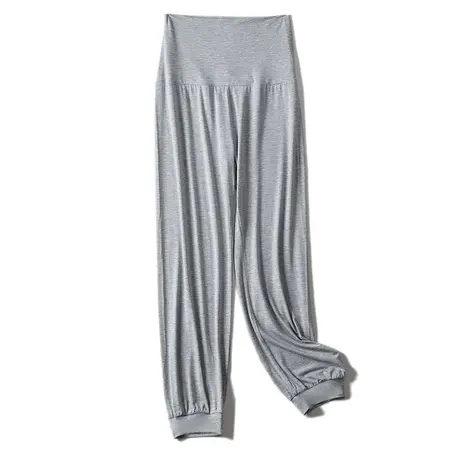 收口束脚裤女莫代尔薄款宽松高腰护肚子不勒腰收脚长裤睡裤黑色商品大图