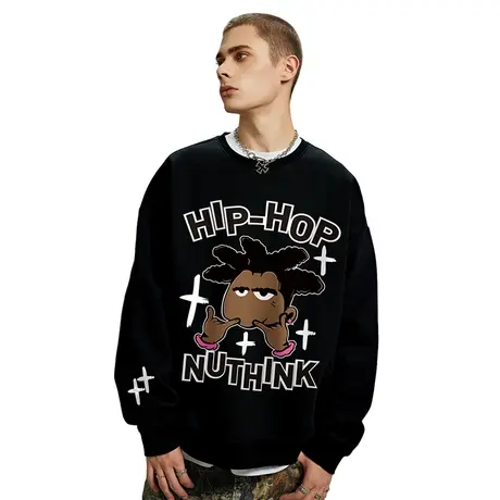 Nuthink美式保暖420g重磅圆领卫衣男宽松加绒加厚潮牌春季上衣潮图片