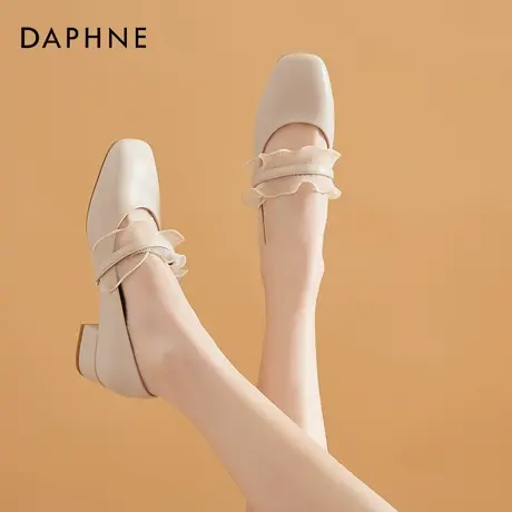 达芙妮粗跟单鞋女中跟2021新款复古玛丽珍鞋方头小香风软皮奶奶鞋商品大图