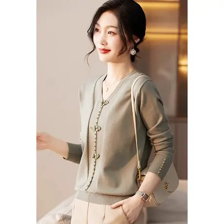 2023秋冬新款女装时尚大码毛衣胖mmV领时尚百搭显瘦针织打底衫女商品大图