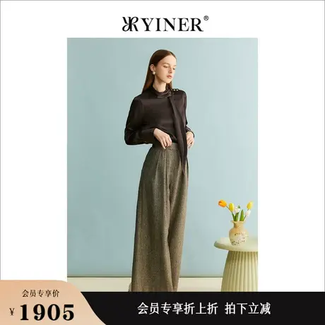 YINER音儿女装秋季法式优雅都市风羊毛通勤阔腿休闲长裤图片