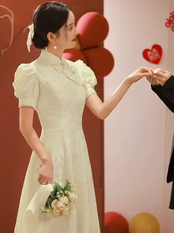 香槟色晚礼服平时可穿夏季领证登记小白裙敬酒服女法式订婚连衣裙商品大图