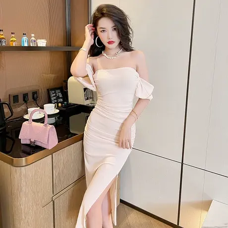 法式抹胸一字领轻奢绝美小礼服宴会夏季新款气质名媛包臀连衣裙女图片