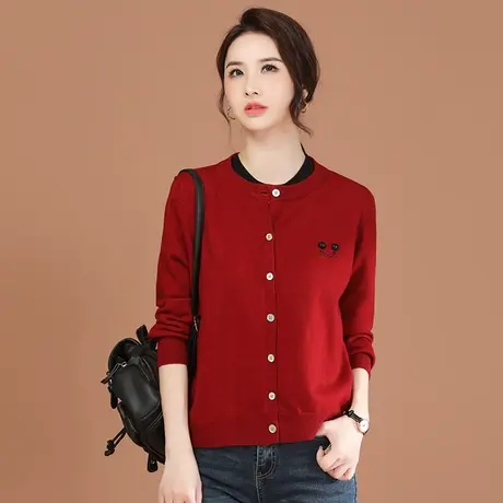 韩潮袭人圆领刺绣红色针织衫上衣女2024春季新款休闲百搭毛衣图片